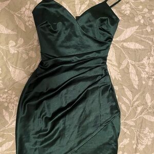 Windsor Emerald Satin Wrap Mini Dress